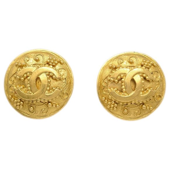 Chanel Button Earrings Clip-On Gold - Picture 1 of 4